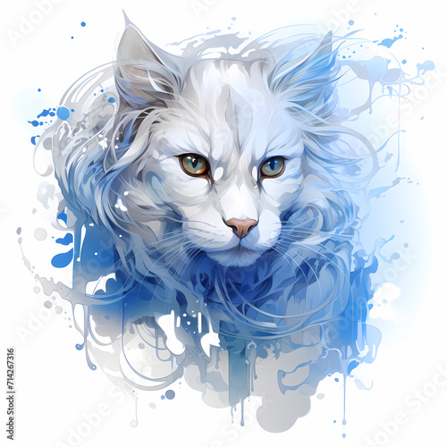 A cute cat face watercolor ...