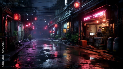 Detailed Illustration of a Cyberpunk Underground City