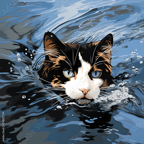 A cute cat face watercolor ...