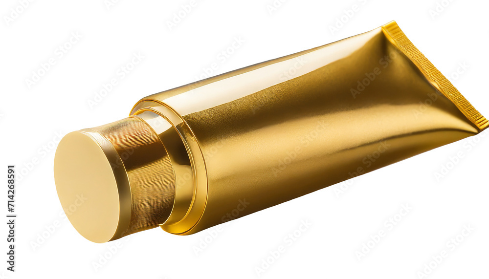 Realistic golden cosmetic tube isolated on transparent background. Realistic golden cosmetic tube isolated on transparent background.