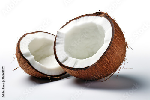 Split coconut, isolated white background
