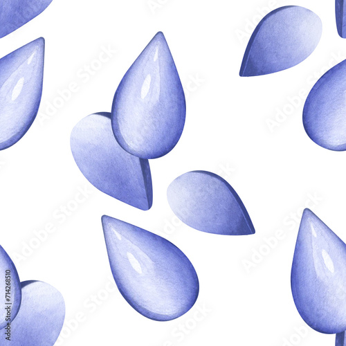 Purple wax granules. Melting wax in the form of drops. Depilation, body hair removal. Seamless pattern. Watercolor illustration for background design, packaging, textiles