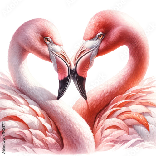 watercolor of Flamingos kissing isolated on transparent background