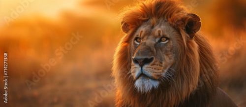 In the golden light of dusk  the majestic lion surveys his kingdom  embodying the serene power of the wild