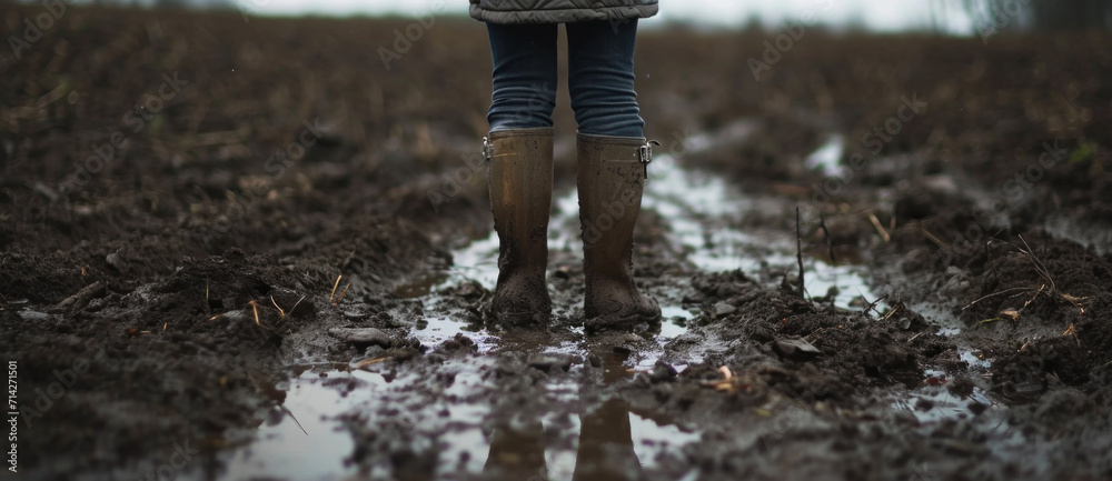 Sturdy boots take on the challenge of a muddy field, a testament to resilience and the gritty reality of rural life Sturdy boots take on the challenge of a muddy field, a testament to resilience and the gritty reality of rural life