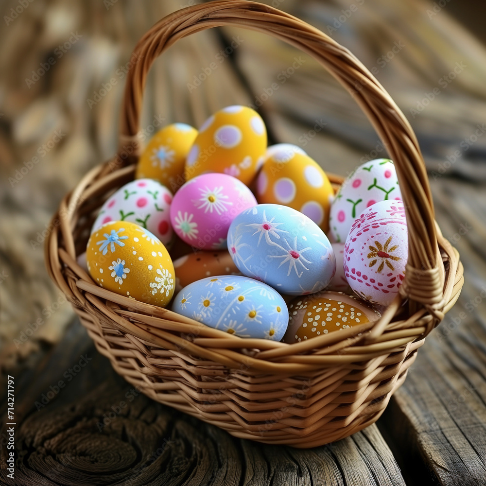 easter basket filled with colorful painted eggs