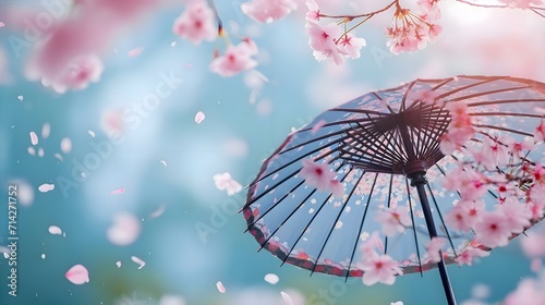 a close up of an umbrella with pink flowers