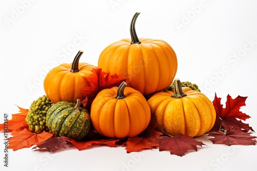 Autumn seasonal leaves border Background and thanksgiving day, harvest holiday with fruits and pumpkins decoration
