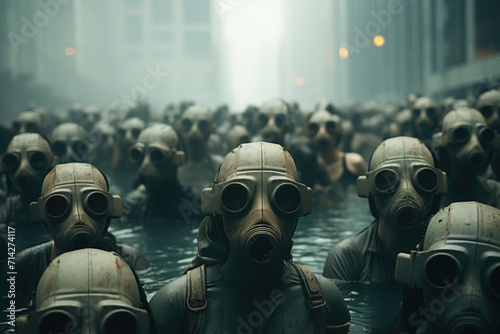Surreal photo of sick people in water, symbolic of epidemic disease