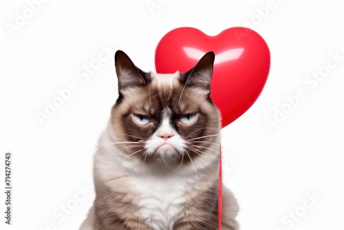 valentine's heart grumpy cat isolated on white background