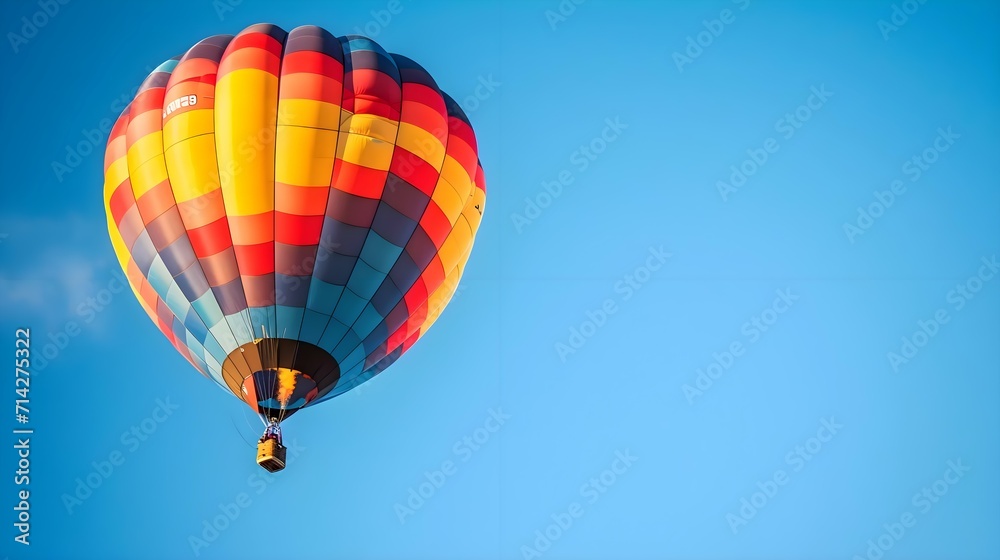 Naklejka premium a colorful hot air balloon flying through a blue sky