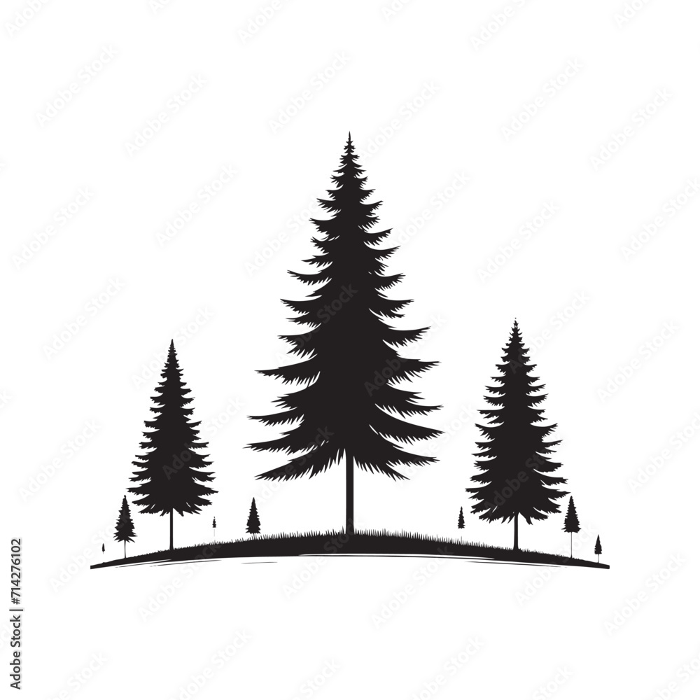 Silhouetted Elegance: Pine Tree Silhouette Series Radiating the Elegant Charm of Nature's Silhouetted Majesty - Pine Tree Illustration - Nature Vector

