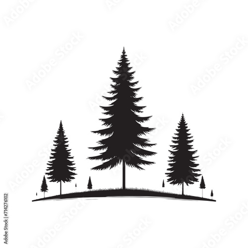 Silhouetted Elegance  Pine Tree Silhouette Series Radiating the Elegant Charm of Nature s Silhouetted Majesty - Pine Tree Illustration - Nature Vector 