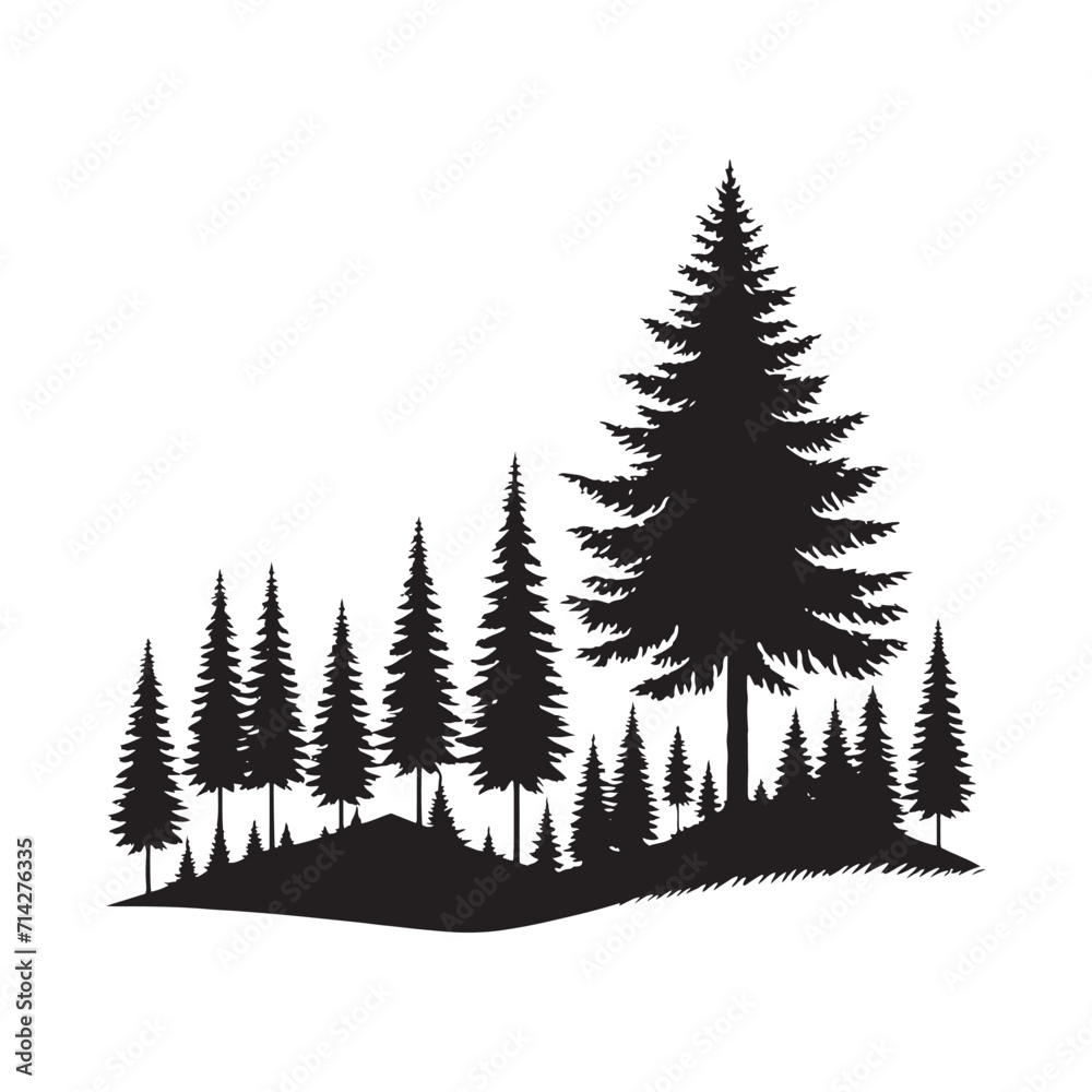 Tranquil Evergreen Serenity: Nature Silhouette Capturing the Calm Majesty of Pine Tree Silhouette - Nature Silhouette - Pine Tree Vector
