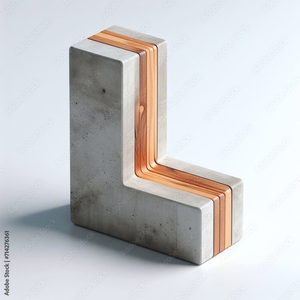 L letter shape created from concrete and wood. AI generated illustration L letter shape created from concrete and wood. AI generated illustration