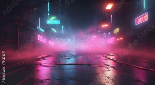 "Neon Cityscape: Moody 3D Render of Rainy Street with Asphalt and Glowing Lights"