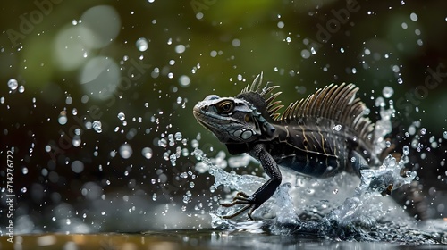 a small lizard is splashing in the water