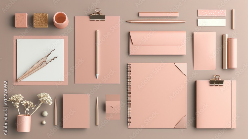 Flat layout. Logo Guide. Presentation template. Branded handmade mockup in pink style. - obrazy, fototapety, plakaty 