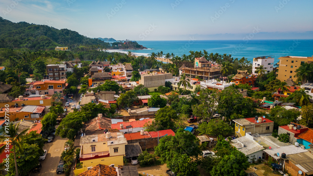 San Pancho Beach Town Aerial Drone Landscape Mexican Town Nayarit Pacific Coast of Mexico, Puerto Vallarta
