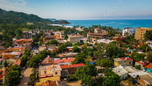 San Pancho Beach Town Aerial Drone Landscape Mexican Town Nayarit Pacific Coast of Mexico, Puerto Vallarta