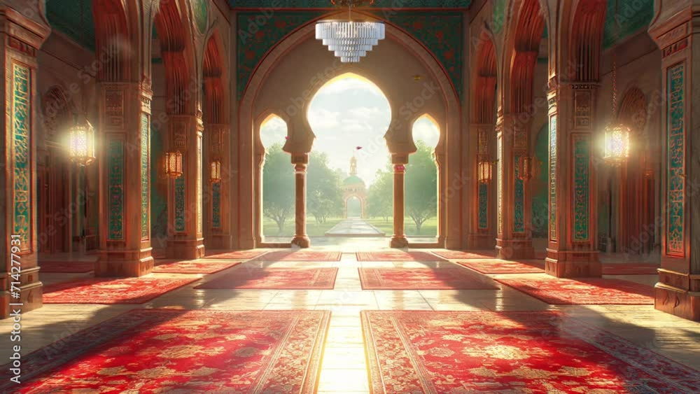 Interior of mosque with fantasy inside palace view looping animation video footage 