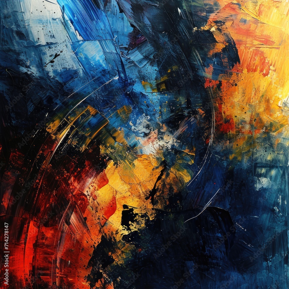 Abstract background with blue, orange, yellow and red grunge textures