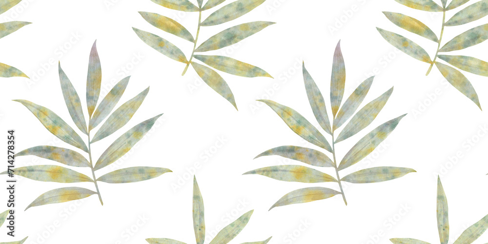 seamless pattern of leaves, abstract watercolor ornament, repeated in stripes