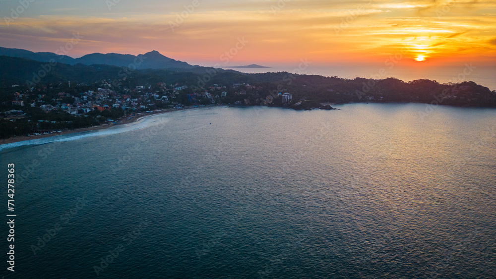 drone riviera Nayarit at sunset Aerial Sunset Landscape of Sayulita Beach Mexican Travel Destination