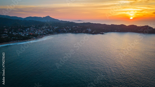 drone riviera Nayarit at sunset Aerial Sunset Landscape of Sayulita Beach Mexican Travel Destination