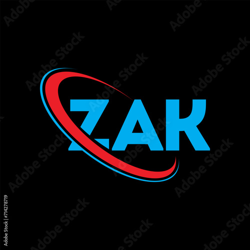 ZAK logo. ZAK letter. ZAK letter logo design. Intitials ZAK logo linked with circle and uppercase monogram logo. ZAK typography for technology, business and real estate brand. photo
