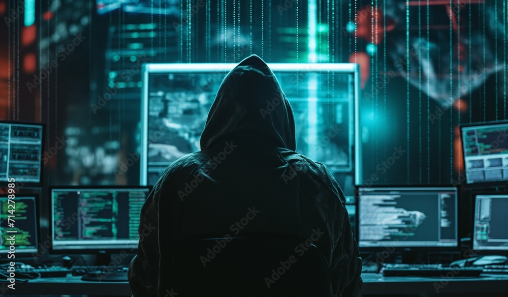 hacker in front of computers hacker in front of computers