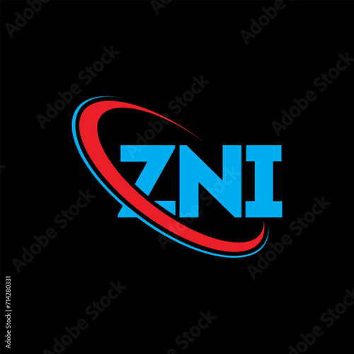 ZNI logo. ZNI letter. ZNI letter logo design. Initials ZNI logo linked with circle and uppercase monogram logo. ZNI typography for technology, business and real estate brand. photo