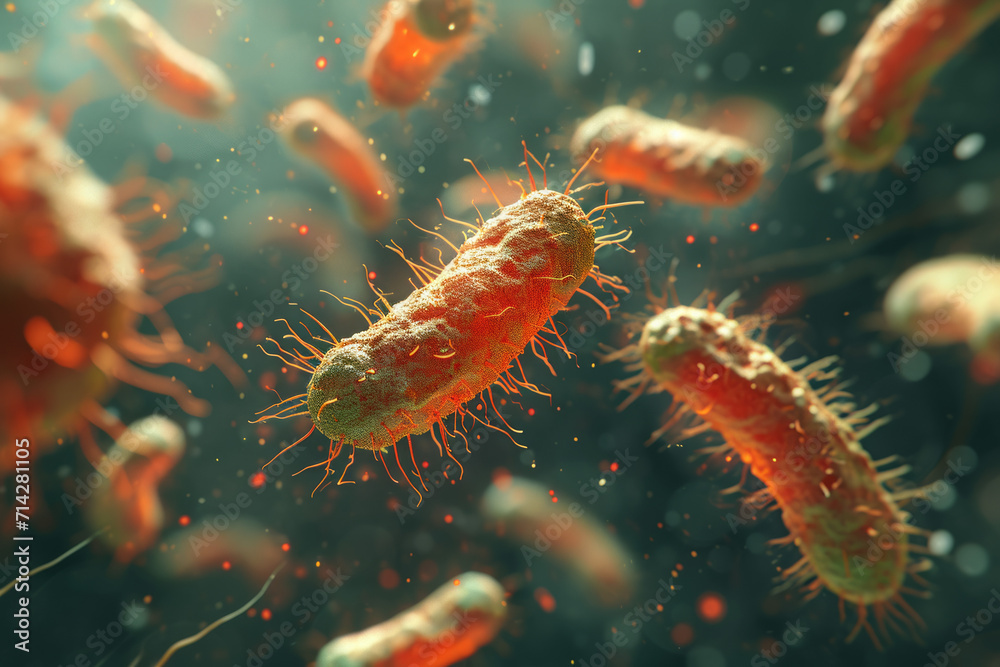 Microscopic CGI Representation of a Bacterium, Non-specific and Fictitious Strain for Illustration, Orange Hues Microscopic CGI Representation of a Bacterium, Non-specific and Fictitious Strain for Illustration, Orange Hues
