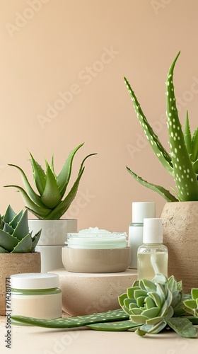 Arrangement of natural skin care products with aloe vera