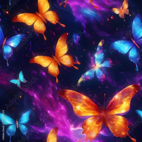 The concept art depicts the enchanting and mystical world of dancing magical-ethereal-nebula butterflies, inspired by the synthetism style. The ethereal beauty of these butterflies is brought to life  photo