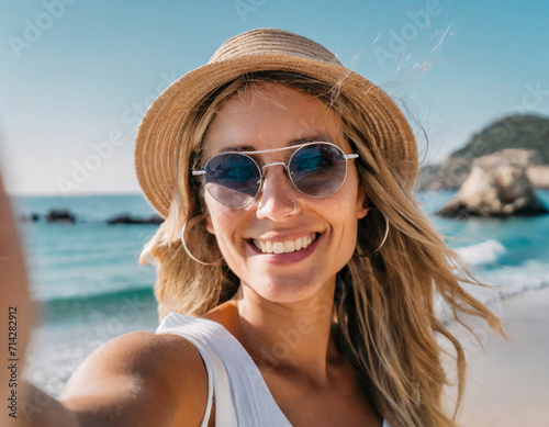 Smiling Young Woman Enjoying Tropical Beach Vacation © SashaMagic