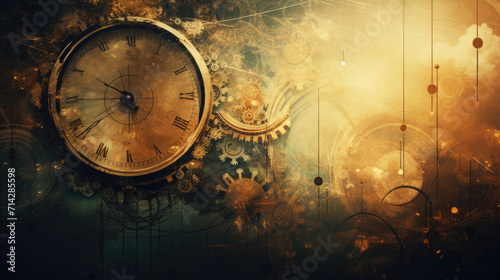 Vintage abstract background with antique clock and empty space