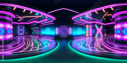 equirectangular cyberpunk neon interior 360 degree HDRI map