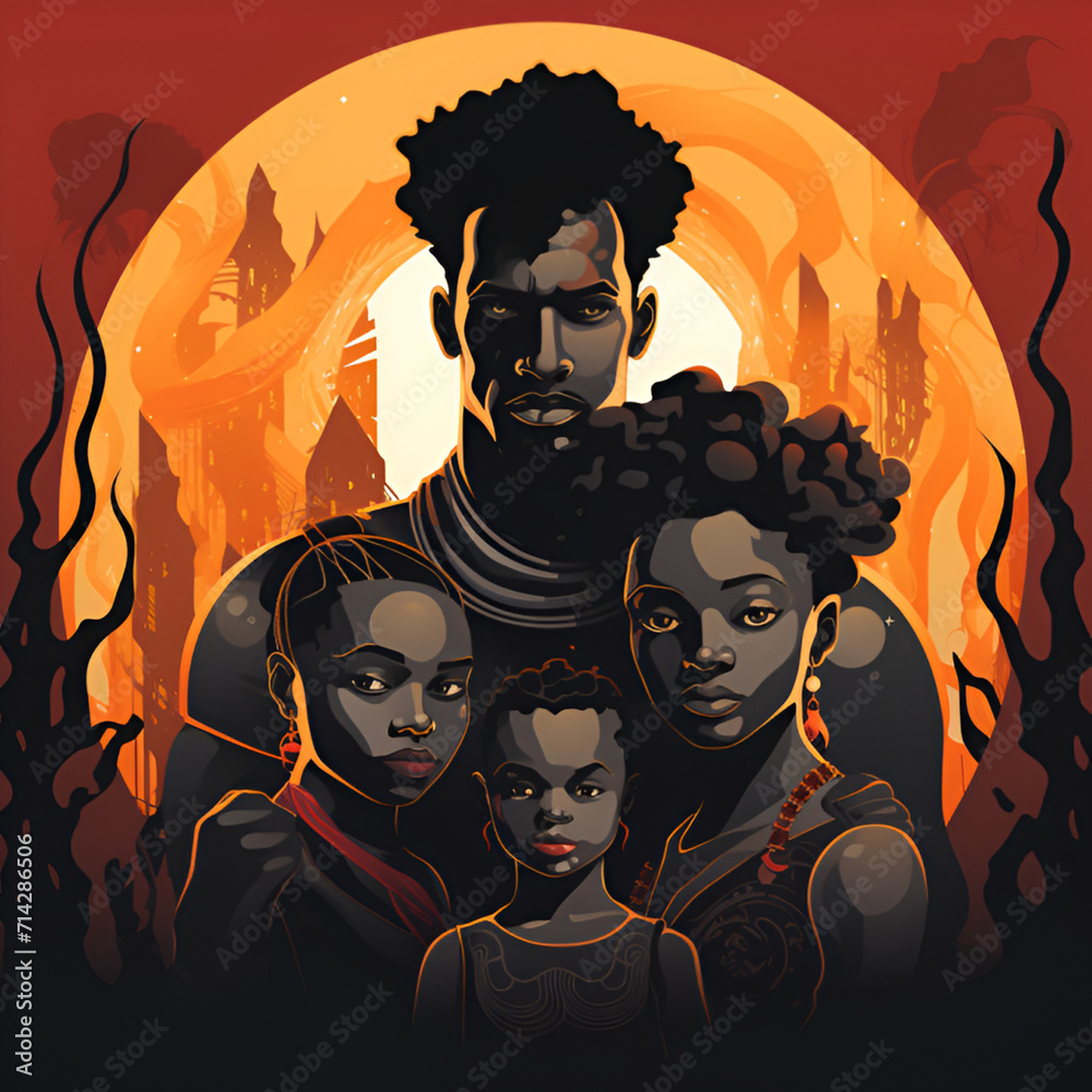 afro vampire family vector ilustration afro vampire family vector ilustration