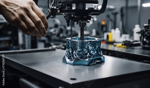 A robotic machine for printing metal and plastic parts provides 3D printing. This state-of-the-art printer uses additive manufacturing technology to make the part creation process more efficient photo
