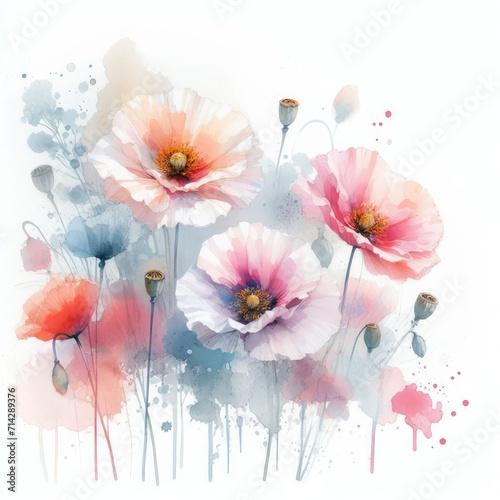 Watercolor Poppies: Artistic Blooms of Delicate Elegance © Ksu