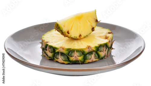 Pineapple on a plate. Isolated on a transparent background.