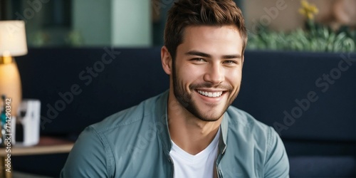 attractive man with flirtatious attractive smile photo