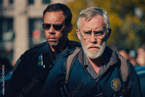 Community Policing: White Man Under Police Guidance © AIproduction