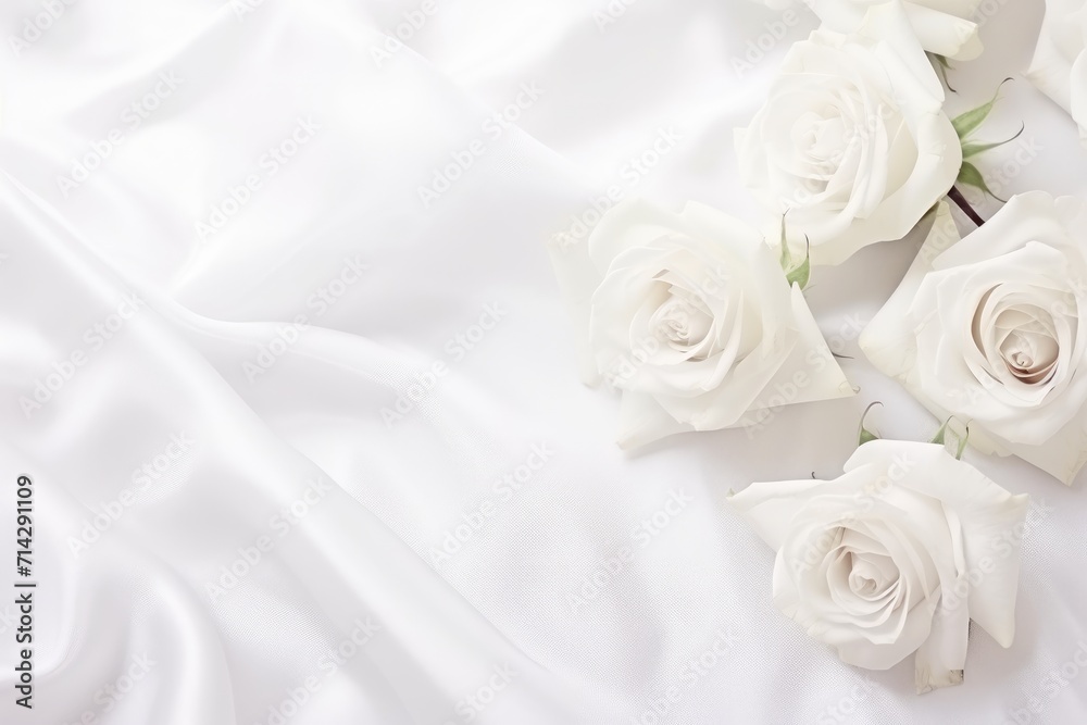 Wedding Background, White Roses, Minimalism, Silk Wedding Background, White Roses, Minimalism, Silk