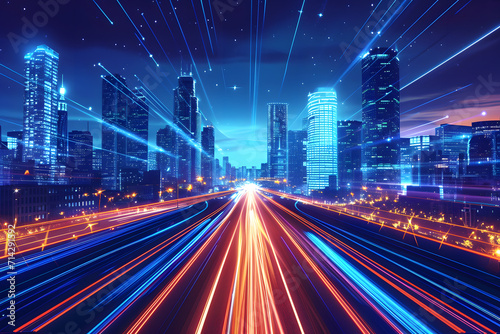 Futuristic City Lights in Motion - Generative AI