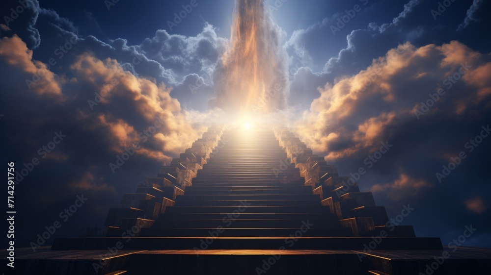 Beautiful stairs heaven sky cloud background image - obrazy, fototapety, plakaty 