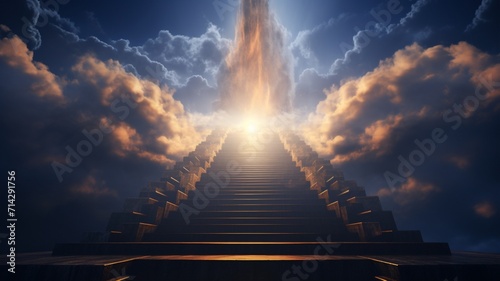 Vászonkép Beautiful stairs heaven sky cloud background image