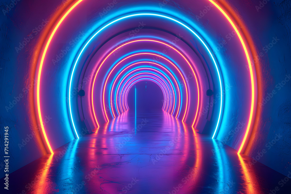 Fototapeta premium Vibrant Abstract Background with Neon Circles - Generative AI