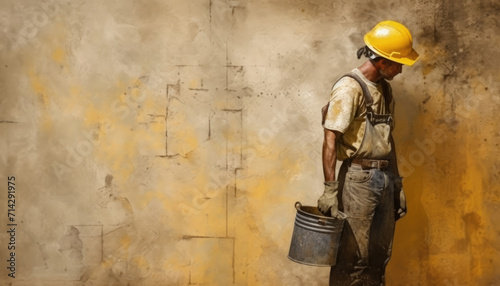Worker in yellow helmet holding bucket © LFK